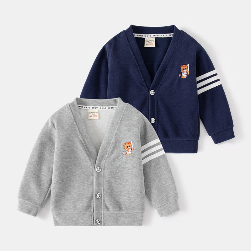 Baby Kid Boys Striped Cartoon Embroidered Jackets Outwears