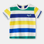 Baby Kid Boys Striped Car Cartoon Embroidered T-Shirts