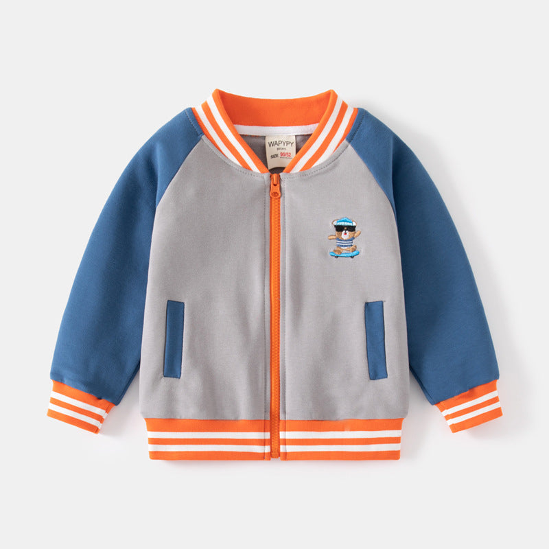 Baby Kid Boys Striped Color-blocking Cartoon Print Jackets Outwears