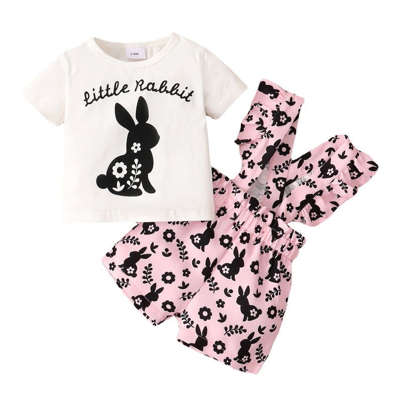 2 Pieces Set Baby Girls Rabbit Cartoon Print T-Shirts And Rompers