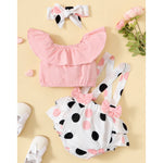 3 Pieces Set Baby Girls Solid Color Tops Polka dots Rompers And Bow Headwear