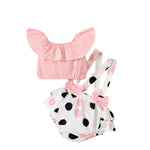 3 Pieces Set Baby Girls Solid Color Tops Polka dots Rompers And Bow Headwear
