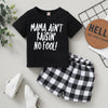 2 Pieces Set Baby Boys Letters T-Shirts And Checked Shorts