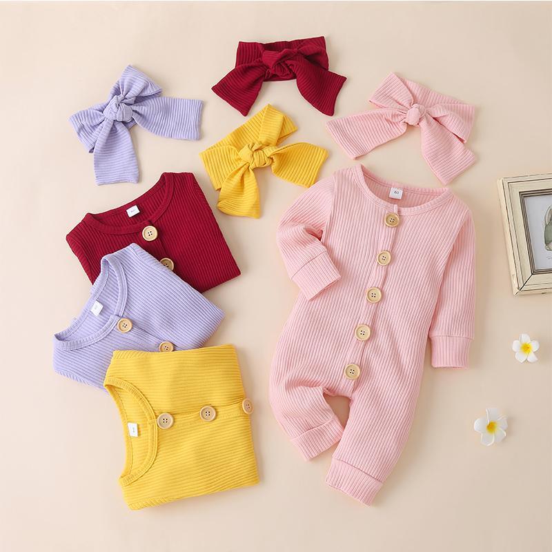 Solid Long-sleeve Jumpsuit with Headband Children's Clothing - PrettyKid