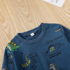 Toddler Kids Boys' Solid Color Cartoon Dinosaur Print Casual Sweater Set - PrettyKid