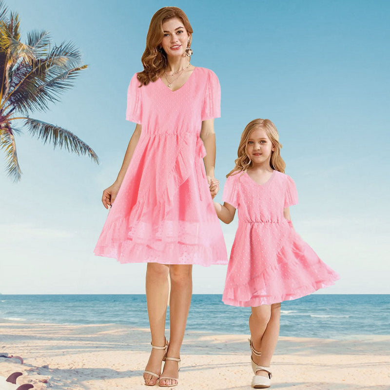 Mommy And Me Kid Solid Color Dresses
