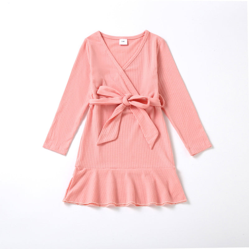 Mommy And Me Baby Kid Solid Color Dresses