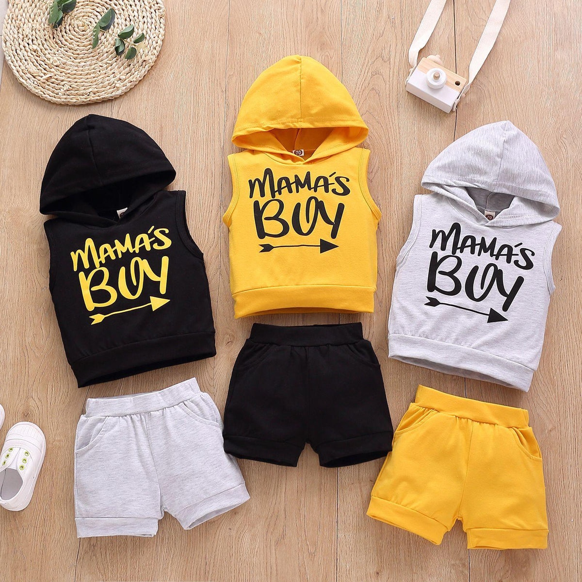 Toddler Boys Sleeveless Letter Print Hoodie Set - PrettyKid