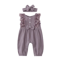 Baby Girls' Solid Lace Sleeveless Jumpsuit - PrettyKid