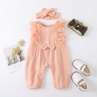 Baby Girls' Solid Lace Sleeveless Jumpsuit - PrettyKid