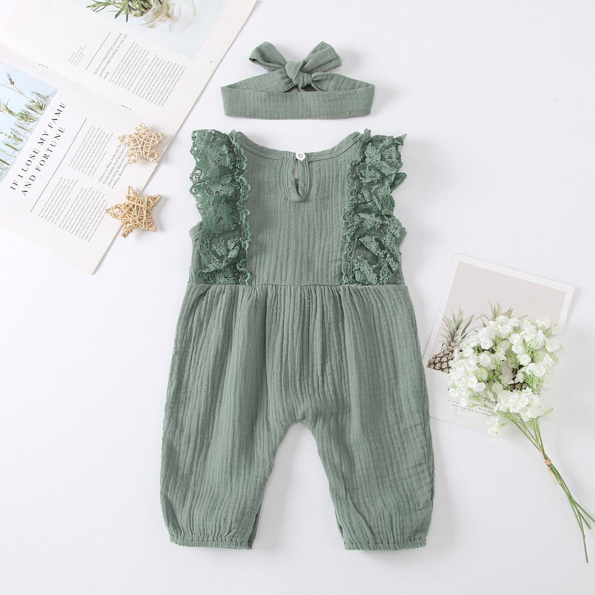 Baby Girls' Solid Lace Sleeveless Jumpsuit - PrettyKid