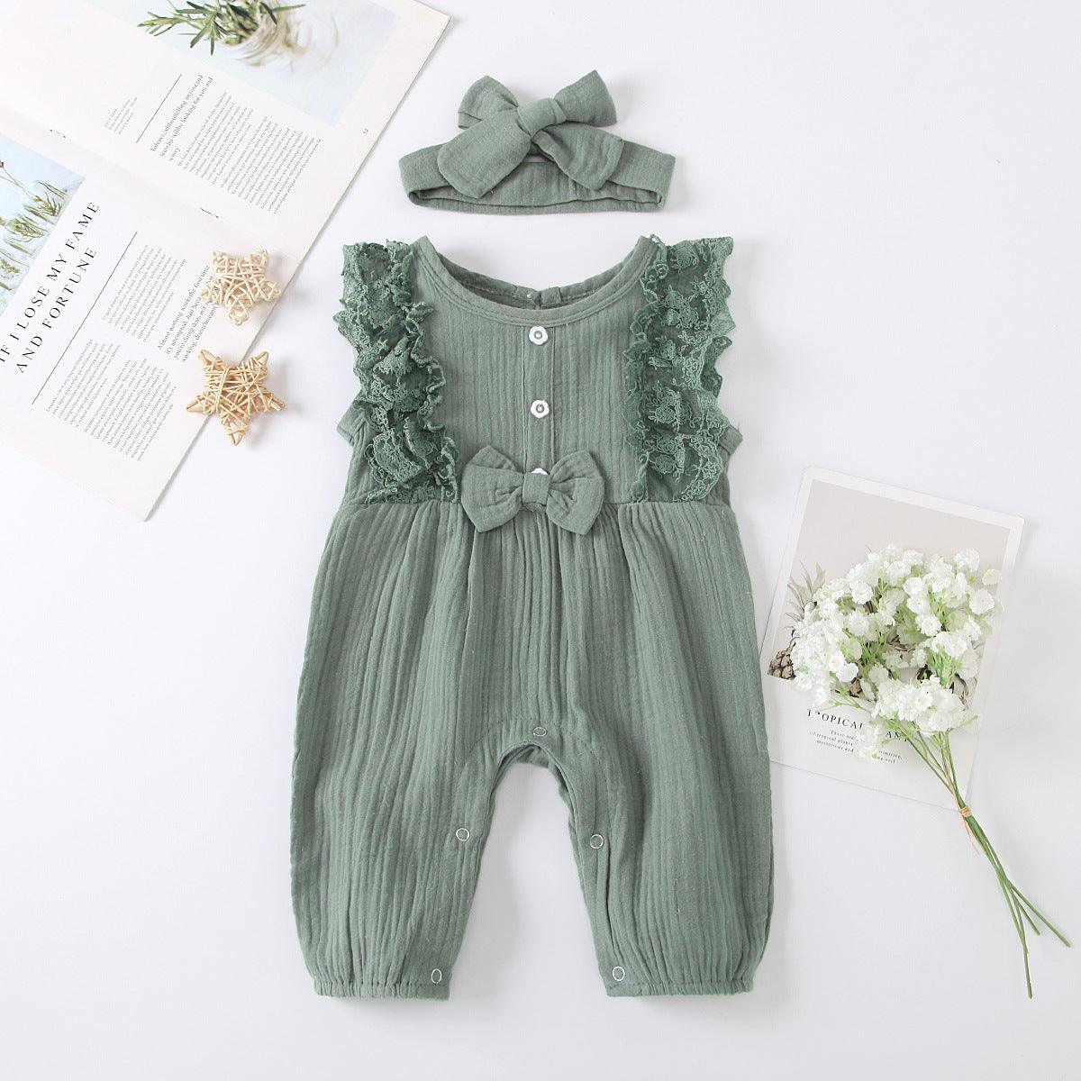 Baby Girls' Solid Lace Sleeveless Jumpsuit - PrettyKid