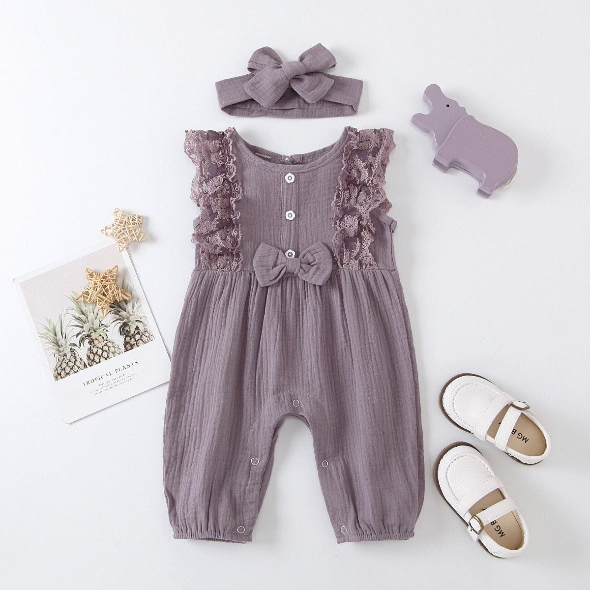 Baby Girls' Solid Lace Sleeveless Jumpsuit - PrettyKid