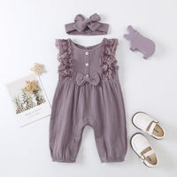 Baby Girls' Solid Lace Sleeveless Jumpsuit - PrettyKid