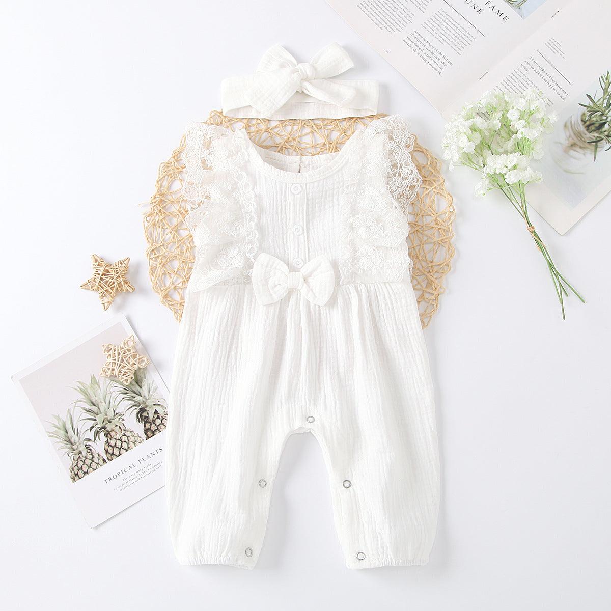 Baby Girls' Solid Lace Sleeveless Jumpsuit - PrettyKid