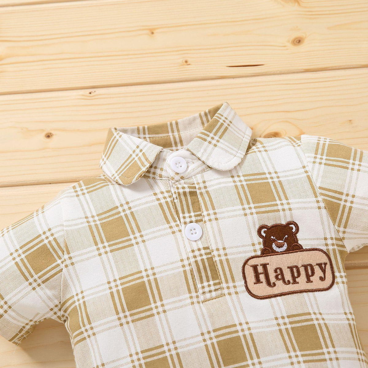 Baby Boys Polo Neck Plaid One Piece - PrettyKid