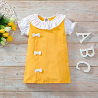 Baby Girl Ruffle Collar Bowknot Decor Dress - PrettyKid