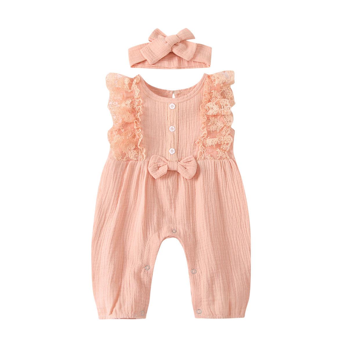 Baby Girls' Solid Lace Sleeveless Jumpsuit - PrettyKid