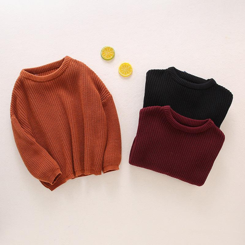 Toddler Kids Solid Color Round Neck Knit Top Long Sleeve Sweater - PrettyKid