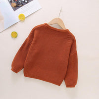 Toddler Kids Solid Color Round Neck Knit Top Long Sleeve Sweater - PrettyKid