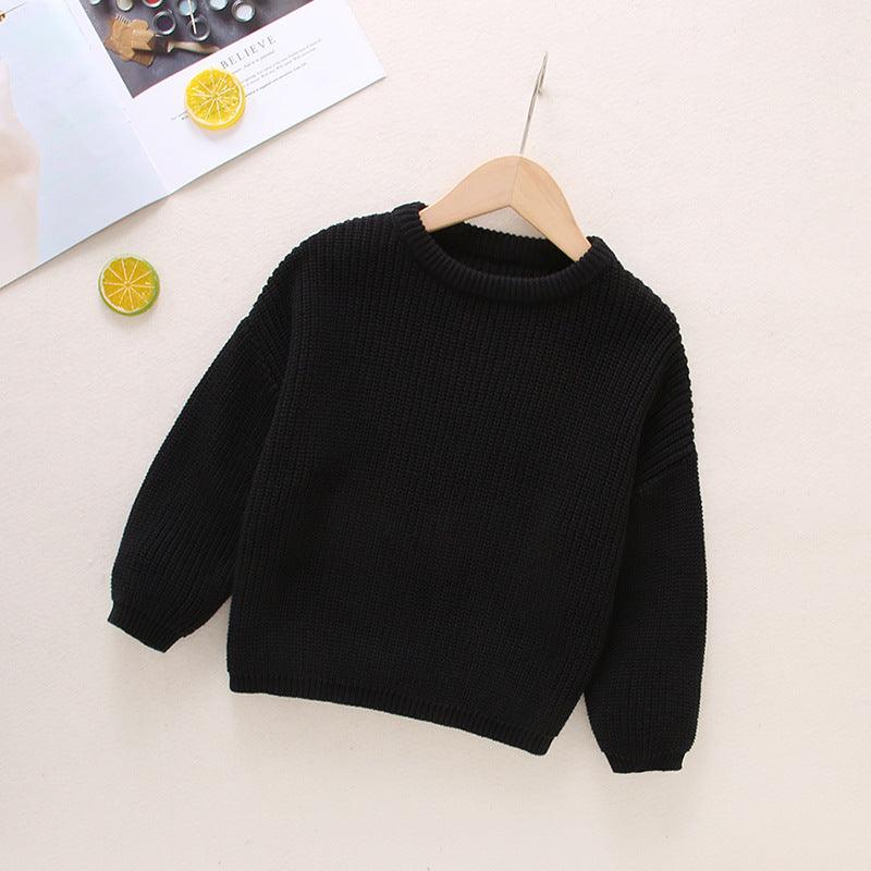 Toddler Kids Solid Color Round Neck Knit Top Long Sleeve Sweater - PrettyKid