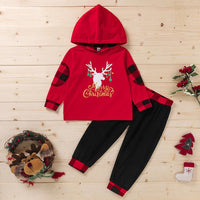 Toddler Kids Letter Cartoon Printed Long Sleeve Hooded Sweater Christmas Suit Kids Boutique Wholesale - PrettyKid