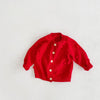 Baby Boys Girls Solid Color Fur Ball Knitted Long Sleeve Jacket - PrettyKid