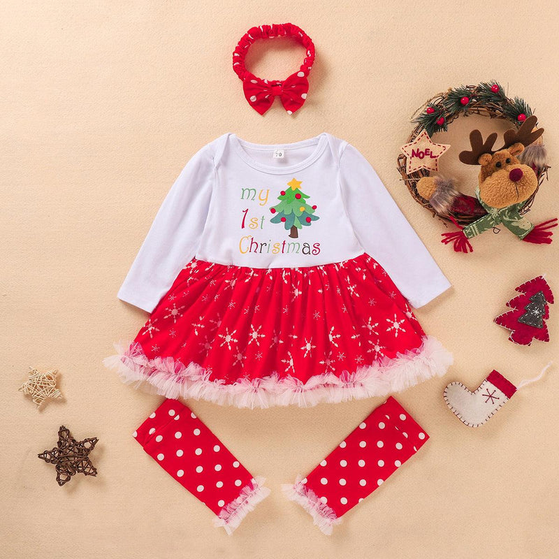 Baby Girls Christmas Costume Cartoon Printed Letter Red Jumpsuit - PrettyKid