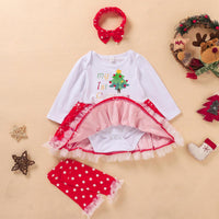 Baby Girls Christmas Costume Cartoon Printed Letter Red Jumpsuit - PrettyKid