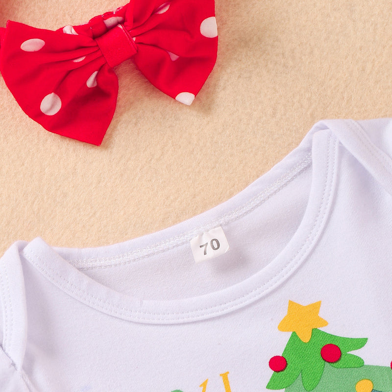 Baby Girls Christmas Costume Cartoon Printed Letter Red Jumpsuit - PrettyKid