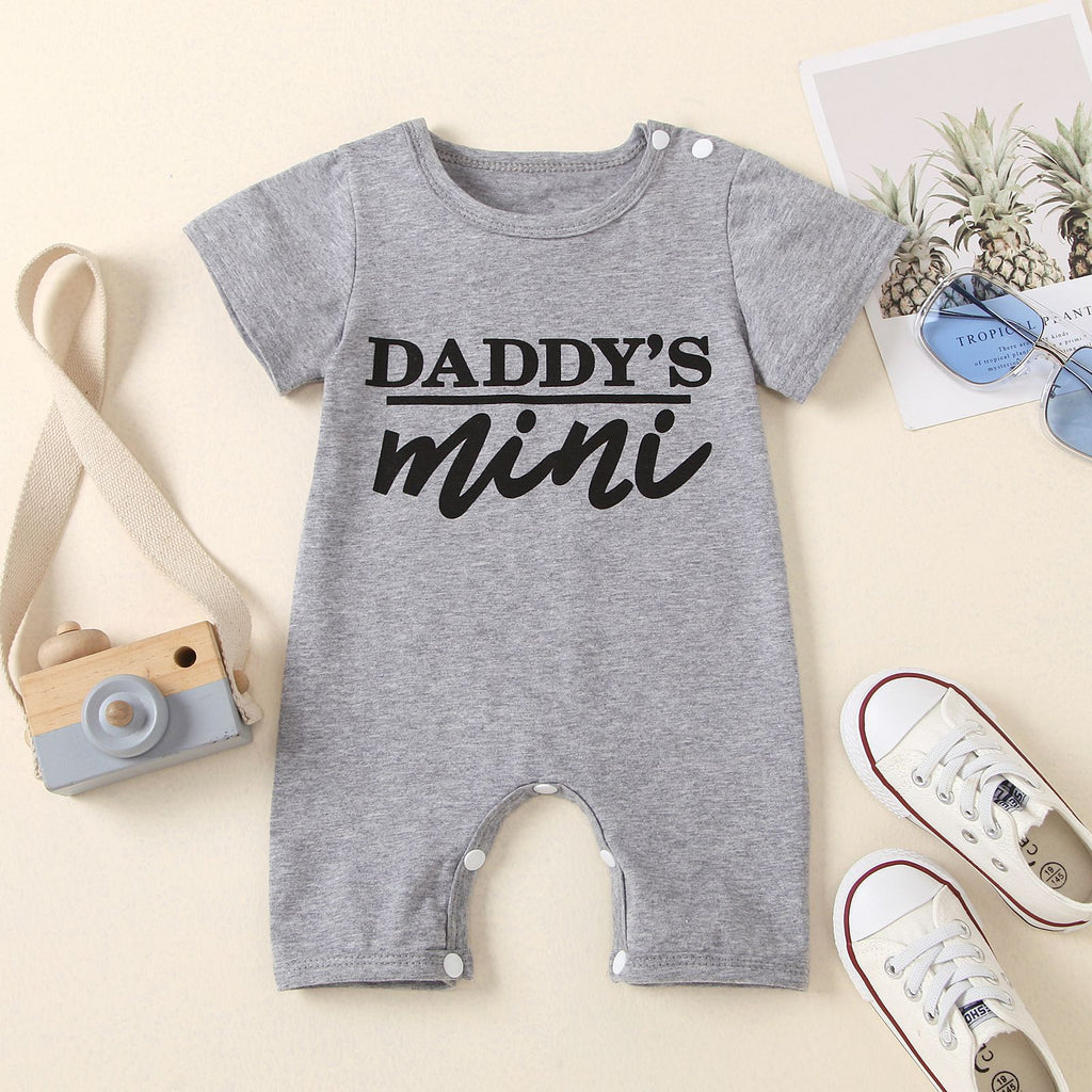Baby Boys Solid Cotton Lettered Short Sleeve Jumpsuit - PrettyKid