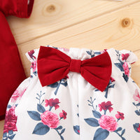 Little Girl Letter Printed Short Sleeve Top Bow Shorts 3pcs Set - PrettyKid