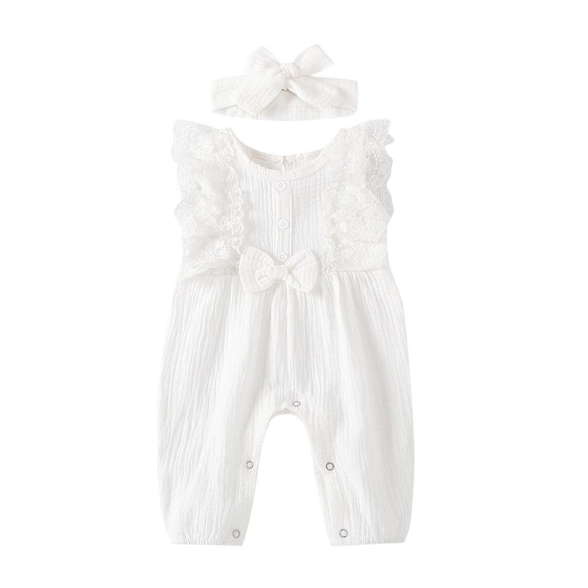 Baby Girls' Solid Lace Sleeveless Jumpsuit - PrettyKid