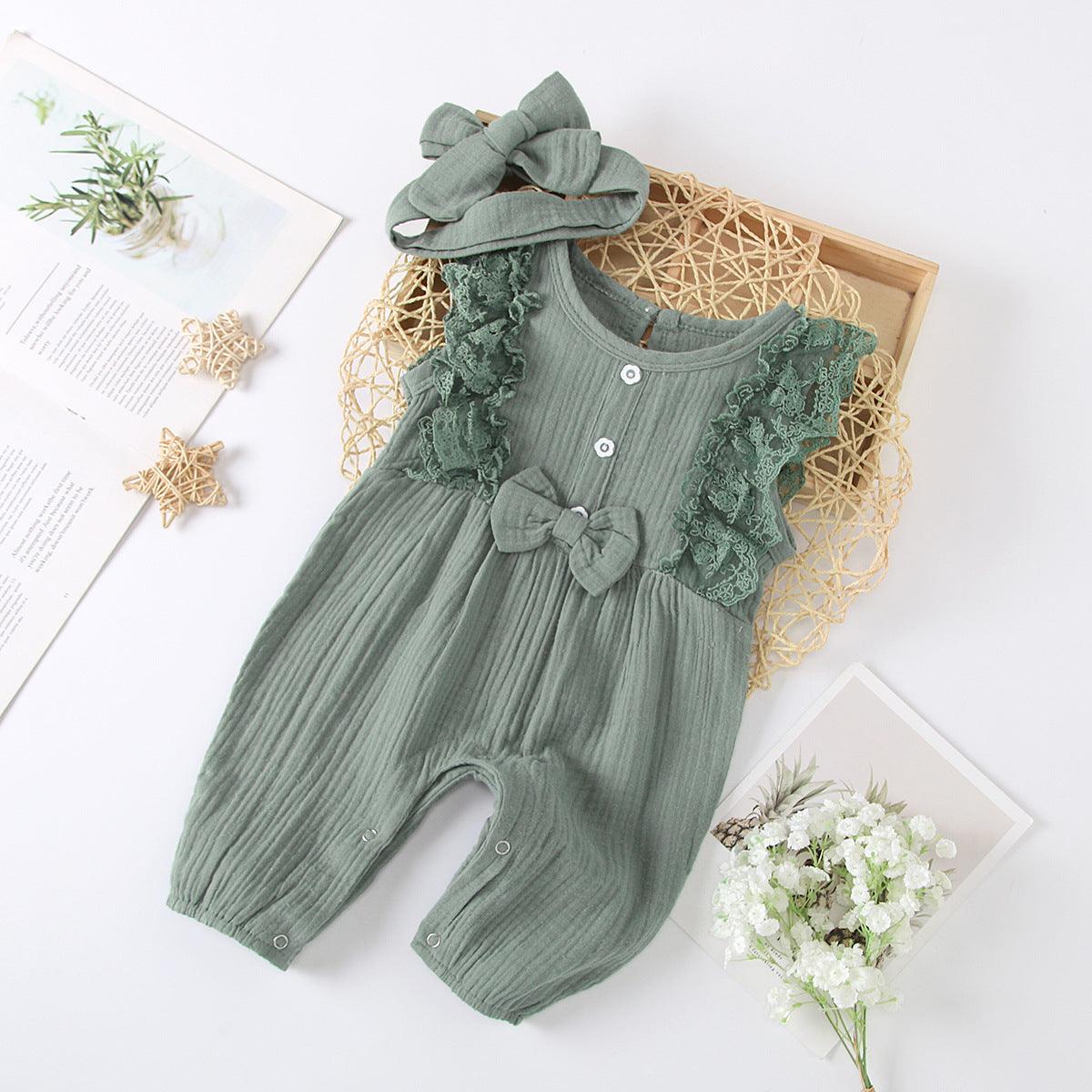 Baby Girls' Solid Lace Sleeveless Jumpsuit - PrettyKid