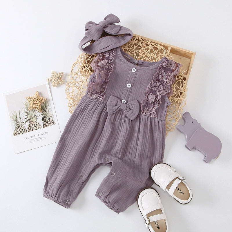 Baby Girls' Solid Lace Sleeveless Jumpsuit - PrettyKid