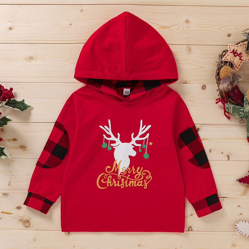 Toddler Kids Letter Cartoon Printed Long Sleeve Hooded Sweater Christmas Suit Kids Boutique Wholesale - PrettyKid