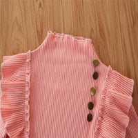 Toddler Kids Girls Striped Half-height Collar Solid Color Jacket Flared Trousers Two-piece Set - PrettyKid