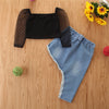 Toddler Kids Girls Black Long Sleeved Top Irregular Denim Skirt Suit Children's Boutique Clothing Vendors - PrettyKid