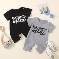 Baby Boys Solid Cotton Lettered Short Sleeve Jumpsuit - PrettyKid