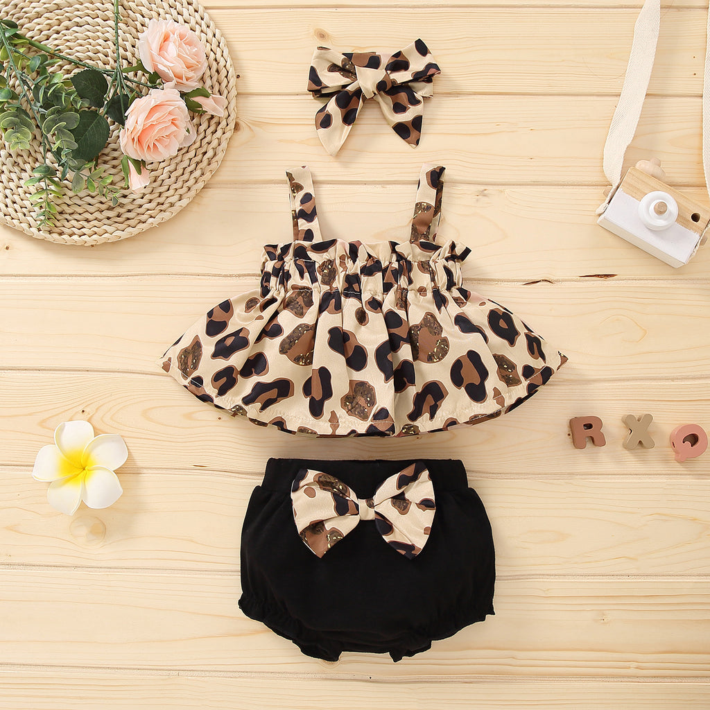 Toddler Girls Leopard Print Suspender Top and Shorts Set - PrettyKid