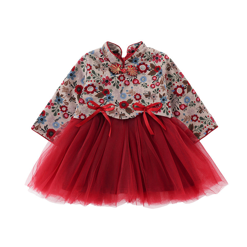 Toddler Kids Girls Bow and Velvet Print Dress - PrettyKid