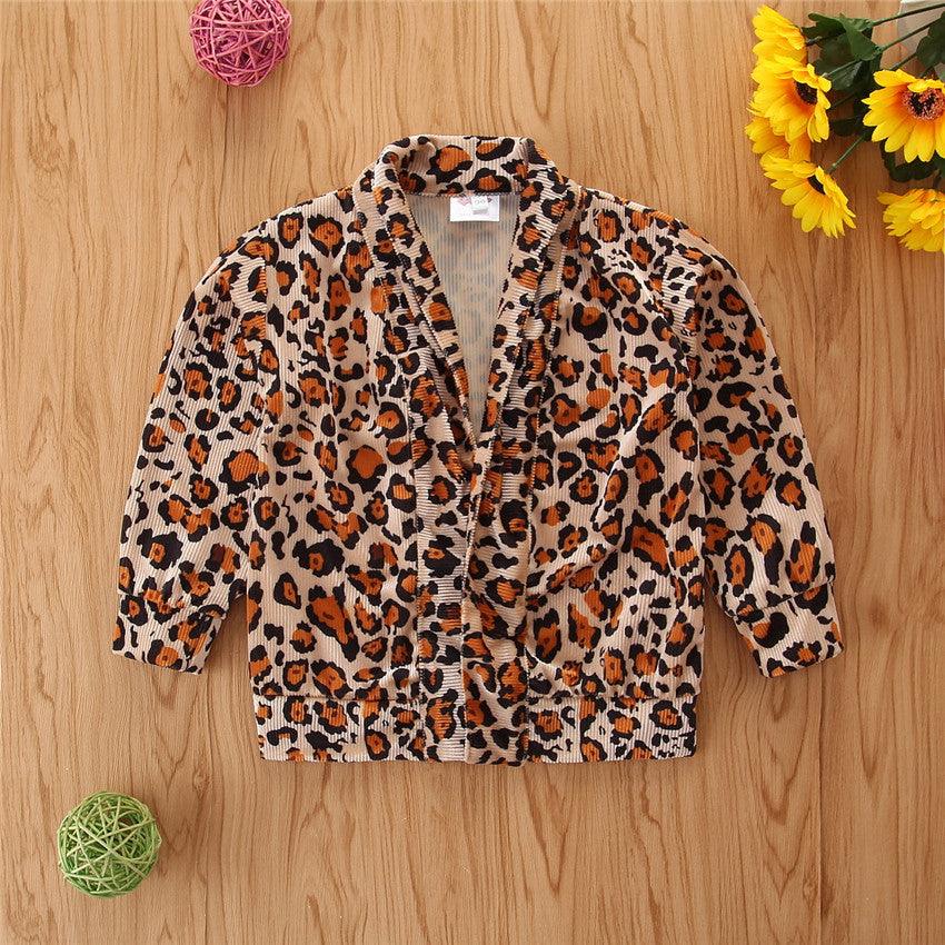 Toddler Children Girls' Long Sleeved Leopard Cardigan Coat - PrettyKid