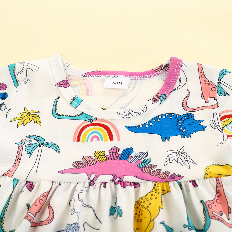 Summer toddler kids girls' cartoon printed Short Sleeve Dress - PrettyKid