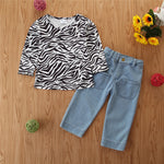 Toddler Kids Girls Pierced Jeans Leopard Long Sleeve Top Two Piece Set Bulk Childrens Clothing - PrettyKid