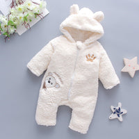 Baby Boys Girls Cartoon Animal Embroidered Thickened Lamb Wool Hoodie - PrettyKid