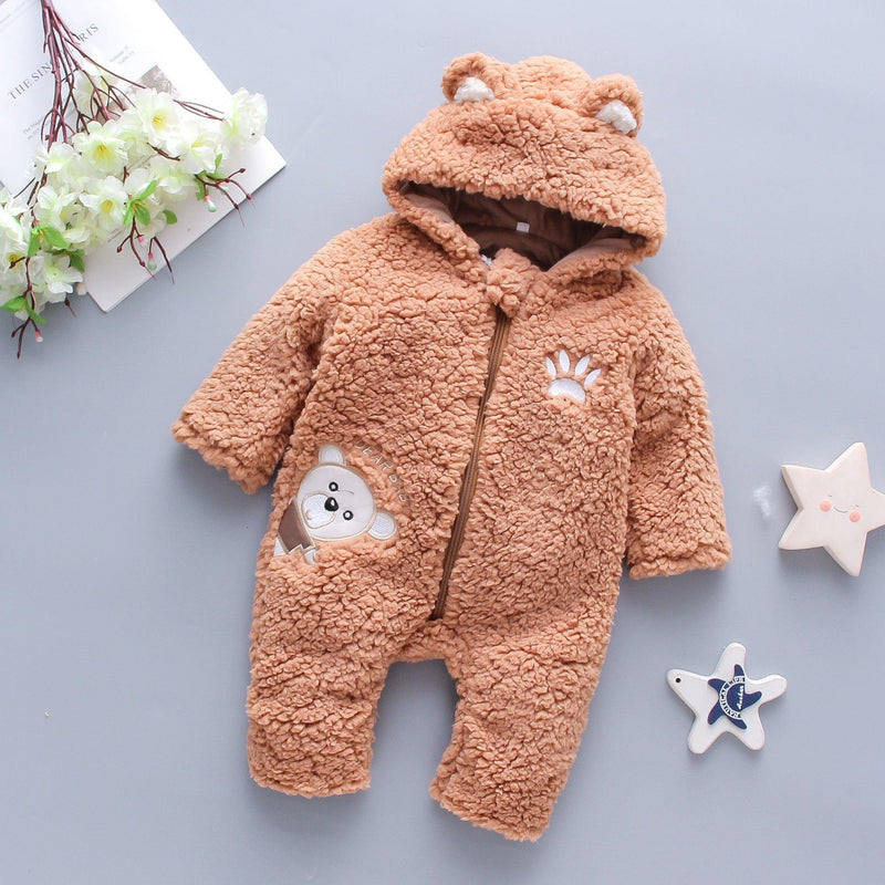 Baby Boys Girls Cartoon Animal Embroidered Thickened Lamb Wool Hoodie - PrettyKid