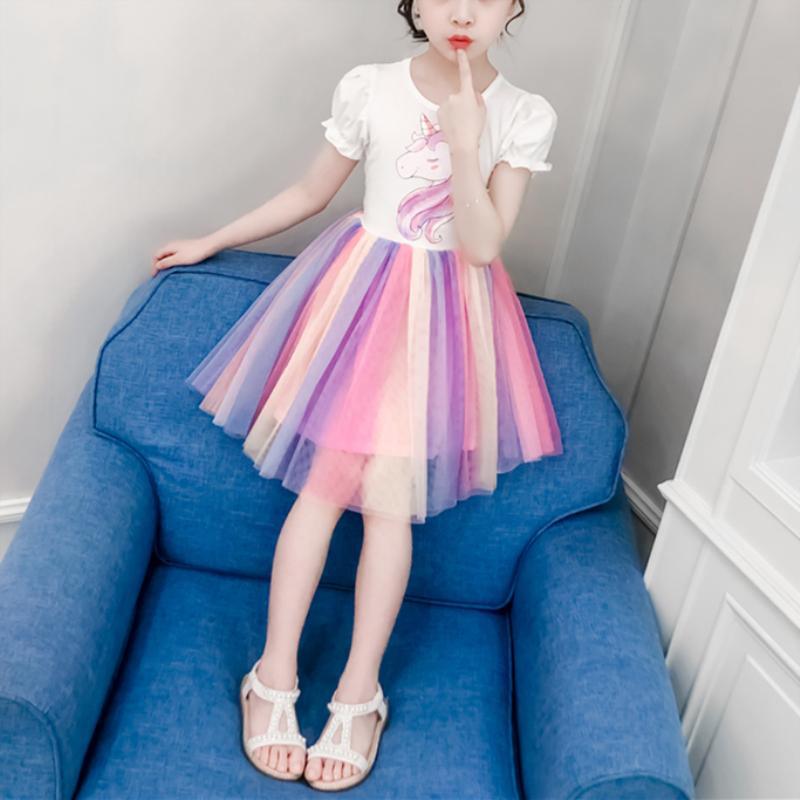 Unicorn Pattern Rainbow Princess Dress for Girl - PrettyKid