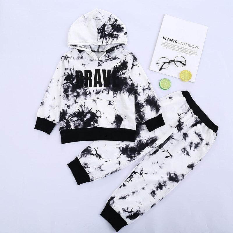 Toddler Kids Boys' Letter Print Tie-dye Hooded Sweatshirt Set Wholesale Baby Clothes Bulk - PrettyKid