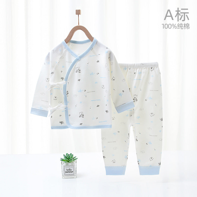 0-3M Newborn Solid Color Cartoon Printed Cotton Long Sleeve Kimono Set - PrettyKid