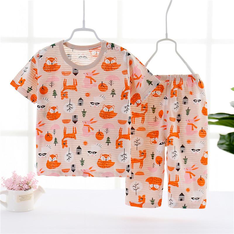Toddler Girl Strawberry Pattern Summer Pajamas Sets Top+Pants - PrettyKid